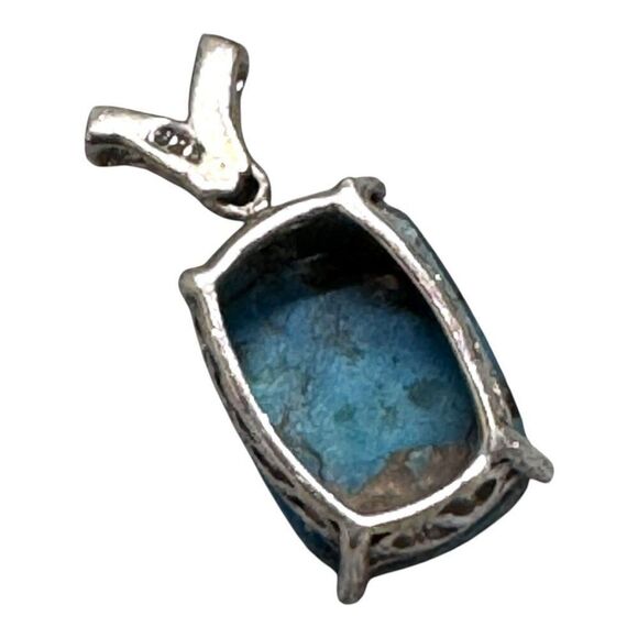 Turquoise & Sterling Silver 925 Small Petite Silver Rectangular Pendant W/ Bail - Picture 3 of 6